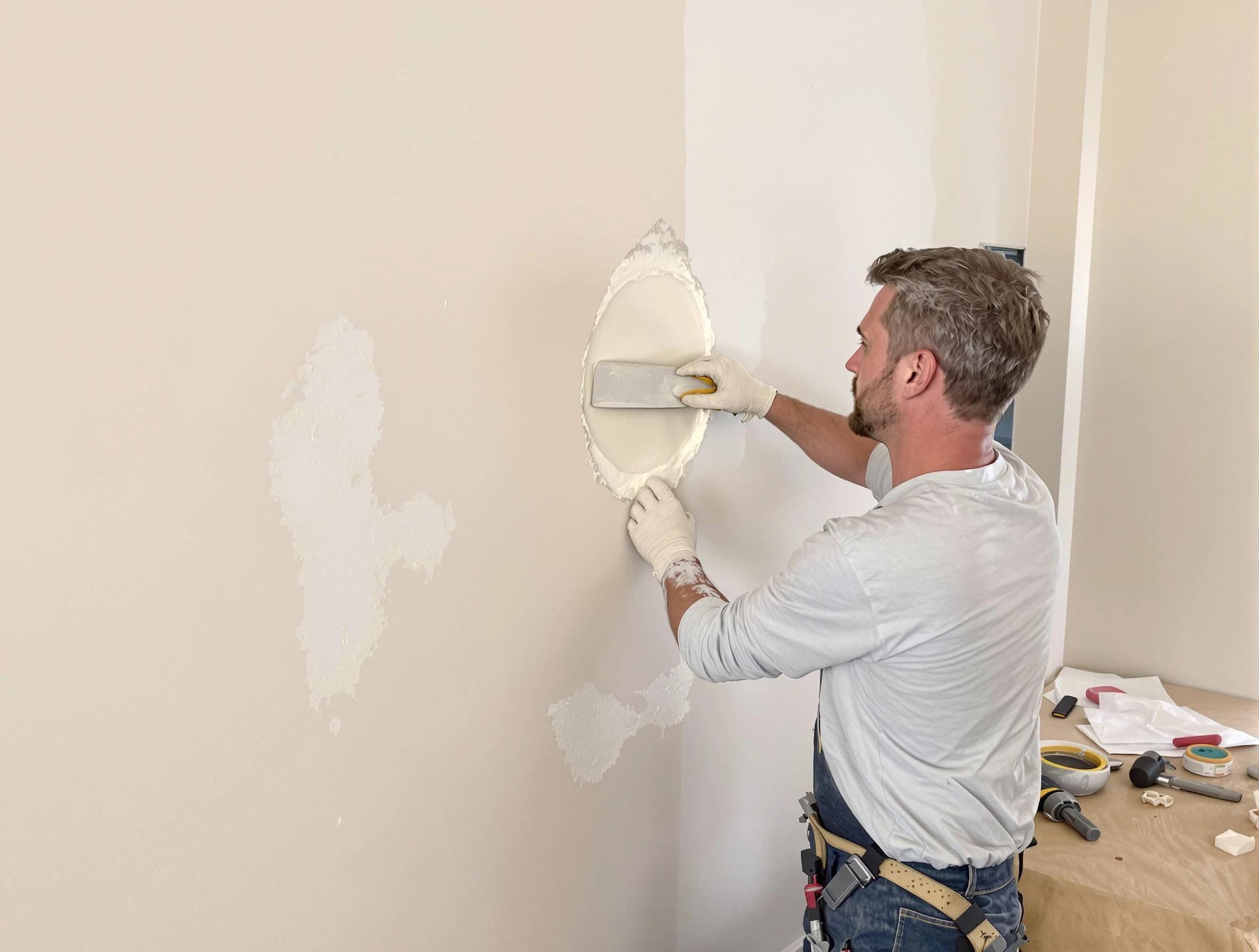 Green House Painters technician patching a drywall hole in Green, OH