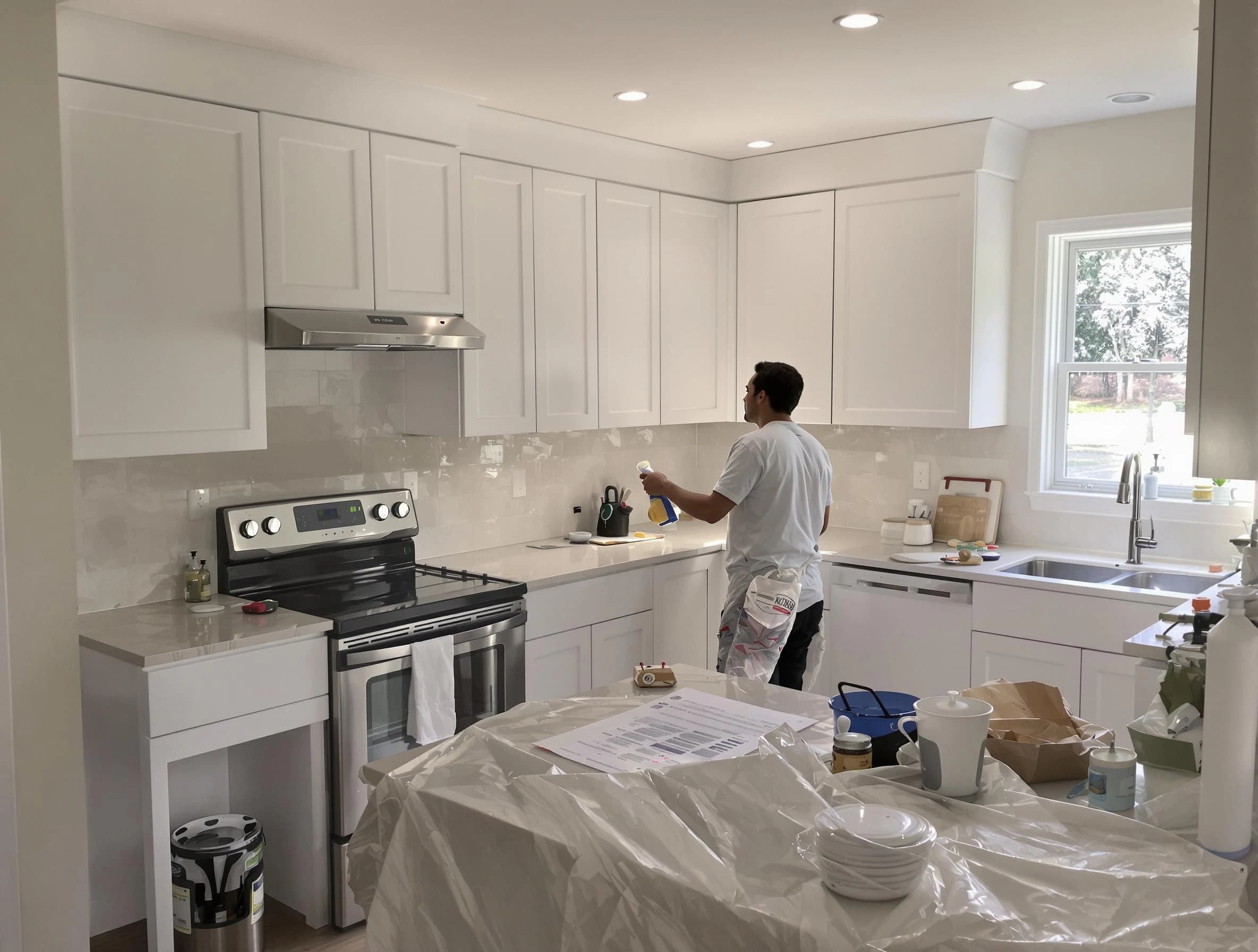 Green House Painters performing detailed kitchen painting in Green